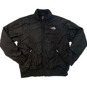 TNF Mens Large Jacket Puffer Black AREB Full Zip Warm Stand Collar Lightweight